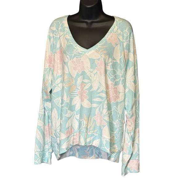 NWT PJ Salvage Pajama Top Size 2X Fleece V-Neck Long Sleeve Floral Peachy Cozy - Picture 2 of 9